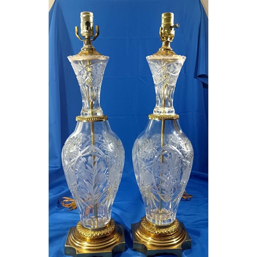 Vintage  Hollywood Regency Bohemian Crystal Brass  Buffet Table Lamp MUST BUY 2!